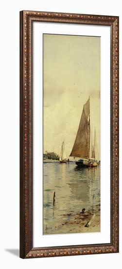 Drying the Sails, Oyster Boats, Patchogue, Long Island-Alfred Thompson Bricher-Framed Premium Giclee Print
