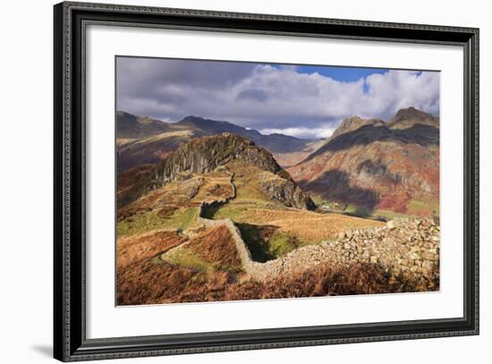 Drystone Wall on Lingmoor Fell Looks Towards Side Pike and Langdale Valley, Lake District, Cumbria-Adam Burton-Framed Photographic Print