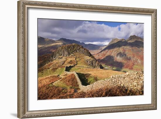 Drystone Wall on Lingmoor Fell Looks Towards Side Pike and Langdale Valley, Lake District, Cumbria-Adam Burton-Framed Photographic Print