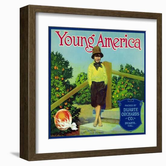 Duarte, California, Young America Brand Citrus Label-Lantern Press-Framed Art Print