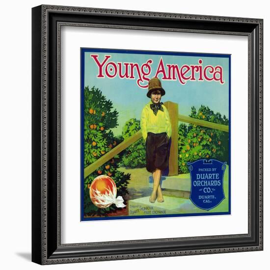 Duarte, California, Young America Brand Citrus Label-Lantern Press-Framed Art Print