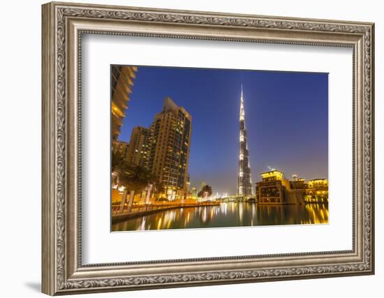 Dubai Burj Khalifa and Skyscrapers at Night, Dubai City, United Arab Emirates, Middle East-Neale Clark-Framed Photographic Print