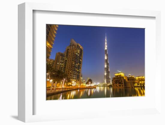 Dubai Burj Khalifa and Skyscrapers at Night, Dubai City, United Arab Emirates, Middle East-Neale Clark-Framed Photographic Print