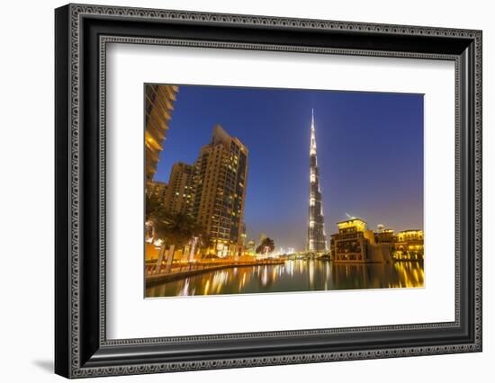 Dubai Burj Khalifa and Skyscrapers at Night, Dubai City, United Arab Emirates, Middle East-Neale Clark-Framed Photographic Print