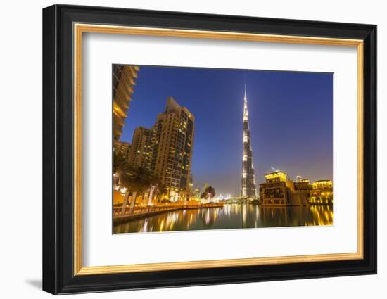 Dubai Burj Khalifa and Skyscrapers at Night, Dubai City, United Arab Emirates, Middle East-Neale Clark-Framed Photographic Print