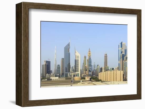Dubai Cityscape with Burj Khalifa and Emirates Towers, Dubai, United Arab Emirates, Middle East-Amanda Hall-Framed Photographic Print
