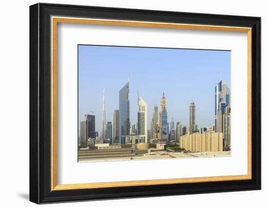 Dubai Cityscape with Burj Khalifa and Emirates Towers, Dubai, United Arab Emirates, Middle East-Amanda Hall-Framed Photographic Print