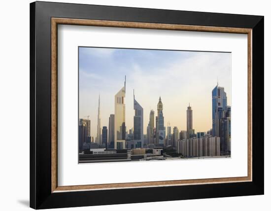 Dubai Cityscape with Burj Khalifa and Emirates Towers, Dubai, United Arab Emirates, Middle East-Amanda Hall-Framed Photographic Print