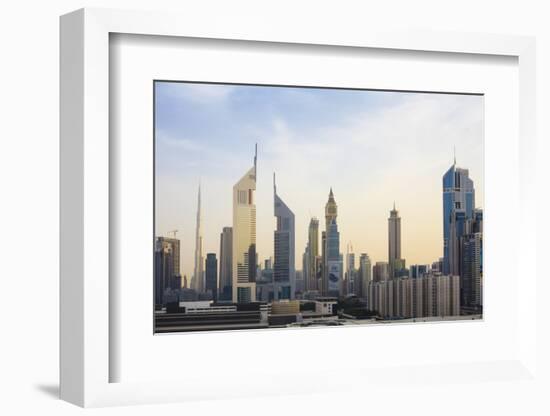 Dubai Cityscape with Burj Khalifa and Emirates Towers, Dubai, United Arab Emirates, Middle East-Amanda Hall-Framed Photographic Print