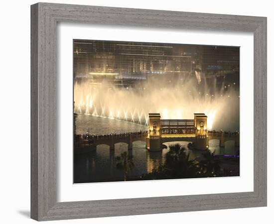 Dubai Fountain, Burj Khalifa Lake, Downtown, Dubai, United Arab Emirates, Middle East-Amanda Hall-Framed Photographic Print