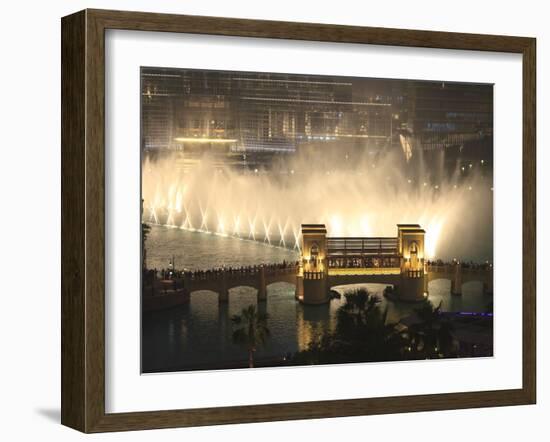 Dubai Fountain, Burj Khalifa Lake, Downtown, Dubai, United Arab Emirates, Middle East-Amanda Hall-Framed Photographic Print