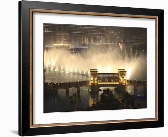 Dubai Fountain, Burj Khalifa Lake, Downtown, Dubai, United Arab Emirates, Middle East-Amanda Hall-Framed Photographic Print