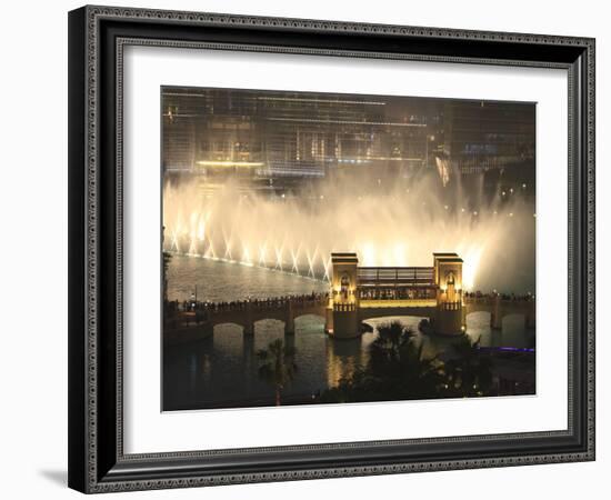 Dubai Fountain, Burj Khalifa Lake, Downtown, Dubai, United Arab Emirates, Middle East-Amanda Hall-Framed Photographic Print