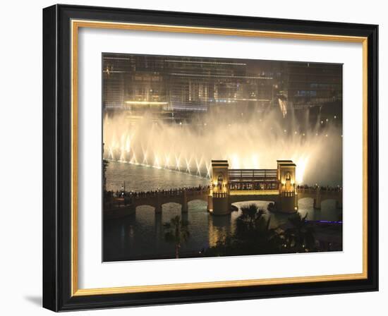 Dubai Fountain, Burj Khalifa Lake, Downtown, Dubai, United Arab Emirates, Middle East-Amanda Hall-Framed Photographic Print