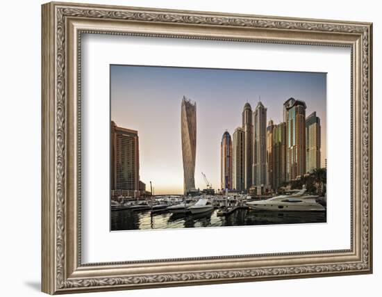 Dubai Marina at Sunset with the Cayan Tower (Infinity Tower)-Cahir Davitt-Framed Photographic Print