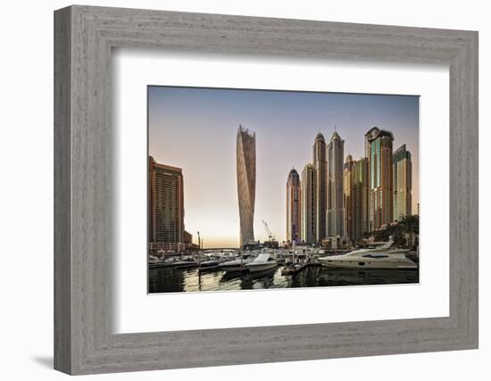 Dubai Marina at Sunset with the Cayan Tower (Infinity Tower)-Cahir Davitt-Framed Photographic Print