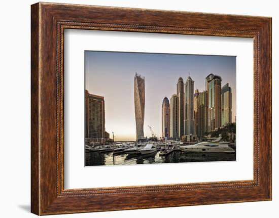 Dubai Marina at Sunset with the Cayan Tower (Infinity Tower)-Cahir Davitt-Framed Photographic Print