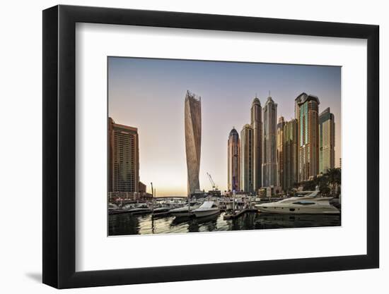 Dubai Marina at Sunset with the Cayan Tower (Infinity Tower)-Cahir Davitt-Framed Photographic Print