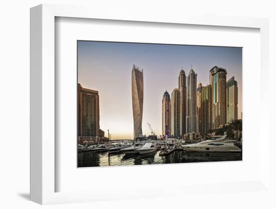 Dubai Marina at Sunset with the Cayan Tower (Infinity Tower)-Cahir Davitt-Framed Photographic Print