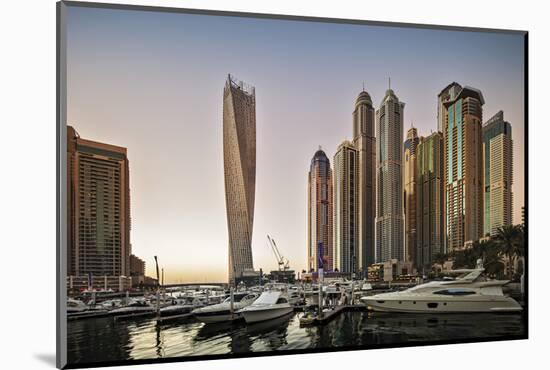 Dubai Marina at Sunset with the Cayan Tower (Infinity Tower)-Cahir Davitt-Mounted Photographic Print