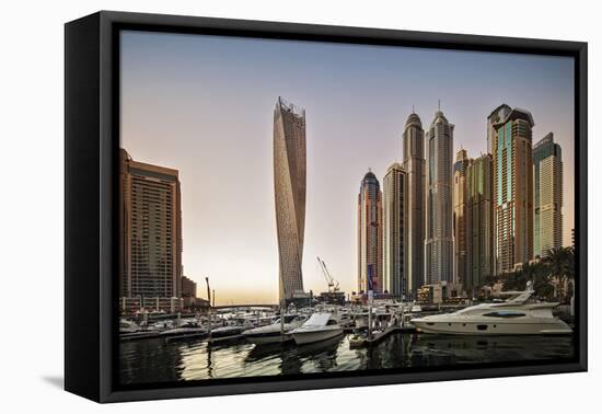 Dubai Marina at Sunset with the Cayan Tower (Infinity Tower)-Cahir Davitt-Framed Premier Image Canvas