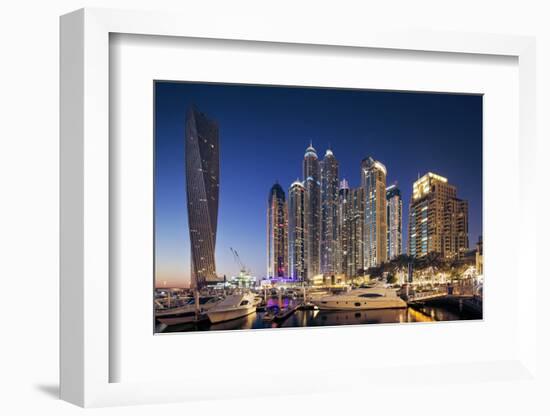 Dubai Marina at Twilight with the Cayan Tower (Infinity Tower)-Cahir Davitt-Framed Photographic Print