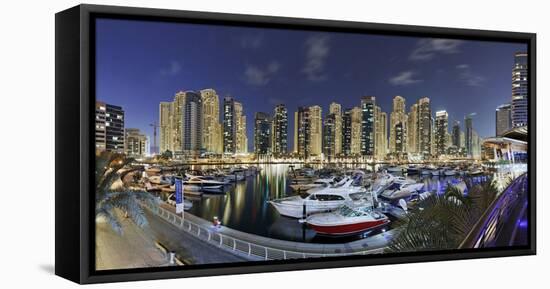 Dubai Marina, Night Photography, Yachts, Tower, Hotels-Axel Schmies-Framed Premier Image Canvas