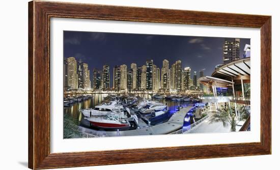 Dubai Marina, Night Photography, Yachts, Tower, Hotels-Axel Schmies-Framed Photographic Print