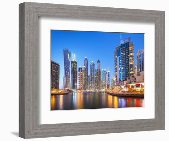 Dubai Marina Skyline at Night, Dubai City, United Arab Emirates, Middle East-Neale Clark-Framed Photographic Print
