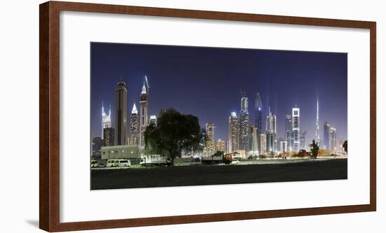 Dubai, Skyline at Night, Dubai Marina, United Arab Emirates-Axel Schmies-Framed Photographic Print