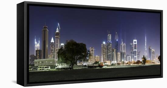 Dubai, Skyline at Night, Dubai Marina, United Arab Emirates-Axel Schmies-Framed Premier Image Canvas