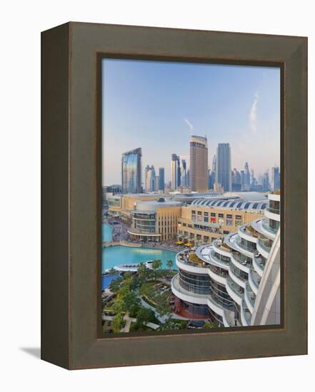 Dubai Skyline, Elevated View Over the Dubai Mall and Burj Khalifa Park, Dubai-null-Framed Premier Image Canvas