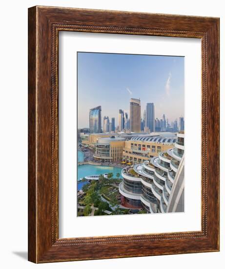 Dubai Skyline, Elevated View Over the Dubai Mall and Burj Khalifa Park, Dubai-null-Framed Photographic Print