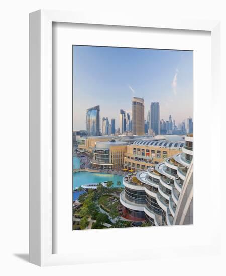 Dubai Skyline, Elevated View Over the Dubai Mall and Burj Khalifa Park, Dubai-null-Framed Photographic Print