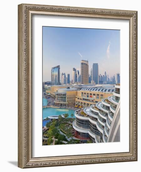 Dubai Skyline, Elevated View Over the Dubai Mall and Burj Khalifa Park, Dubai-null-Framed Photographic Print