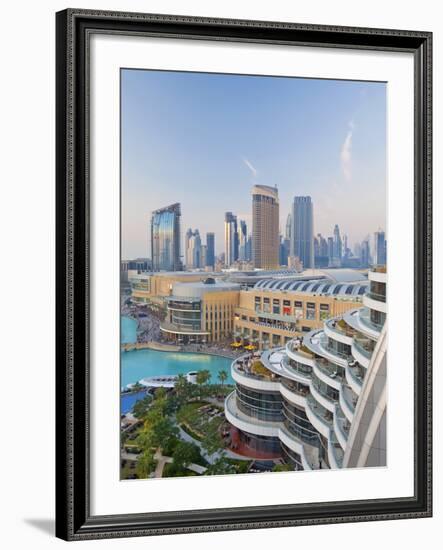 Dubai Skyline, Elevated View Over the Dubai Mall and Burj Khalifa Park, Dubai-null-Framed Photographic Print