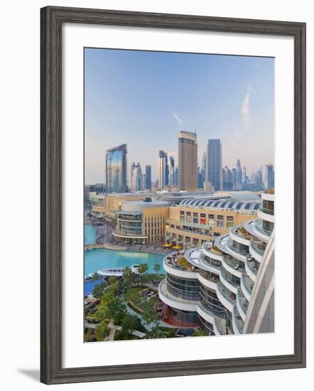 Dubai Skyline, Elevated View Over the Dubai Mall and Burj Khalifa Park, Dubai-null-Framed Photographic Print