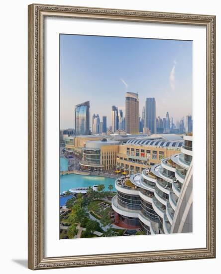 Dubai Skyline, Elevated View Over the Dubai Mall and Burj Khalifa Park, Dubai-null-Framed Photographic Print