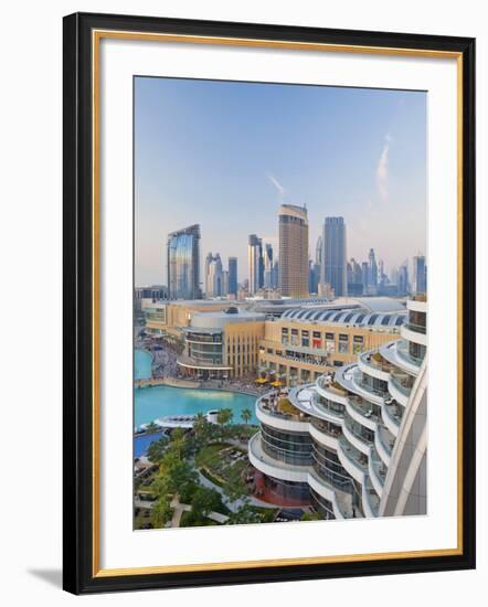 Dubai Skyline, Elevated View Over the Dubai Mall and Burj Khalifa Park, Dubai-null-Framed Photographic Print