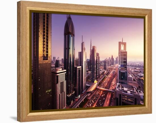 Dubai Skyline in Sunset Time, United Arab Emirates-Iakov Kalinin-Framed Premier Image Canvas