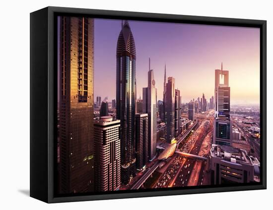 Dubai Skyline in Sunset Time, United Arab Emirates-Iakov Kalinin-Framed Premier Image Canvas