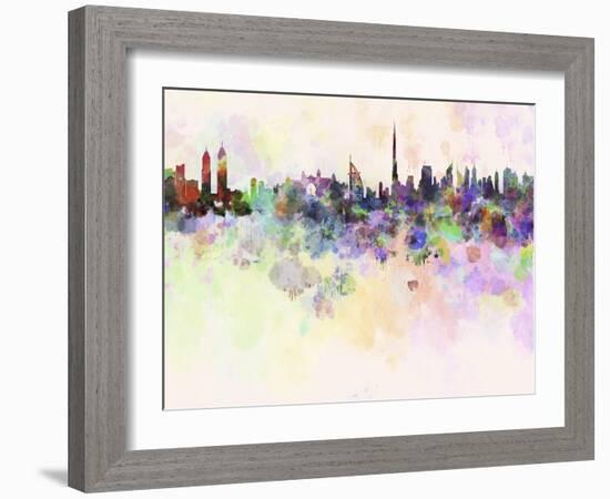 Dubai Skyline in Watercolor Background-paulrommer-Framed Art Print