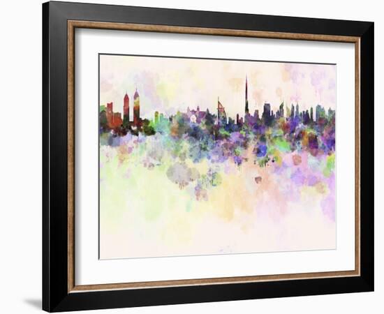 Dubai Skyline in Watercolor Background-paulrommer-Framed Art Print