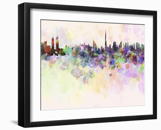 Dubai Skyline in Watercolor Background-paulrommer-Framed Art Print