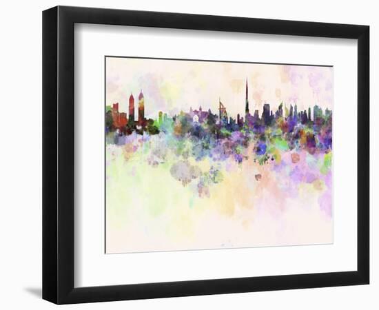 Dubai Skyline in Watercolor Background-paulrommer-Framed Art Print