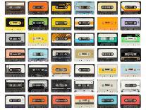 A Large Collection of Retro Cassette Tapes Places in a Grid-dubassy-Photographic Print