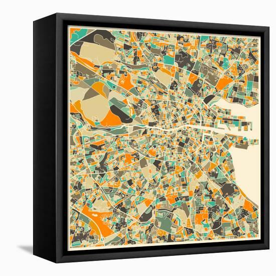 Dublin Map-Jazzberry Blue-Framed Stretched Canvas