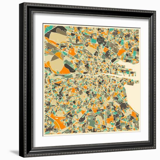 Dublin Map-Jazzberry Blue-Framed Art Print