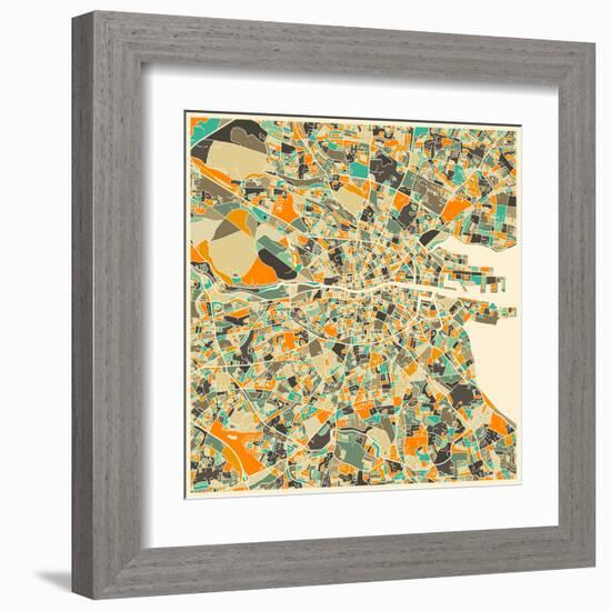 Dublin Map-Jazzberry Blue-Framed Art Print