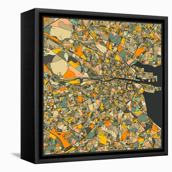 Dublin Map-Jazzberry Blue-Framed Stretched Canvas